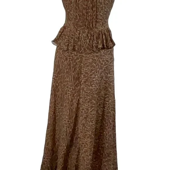 Chetta B Womens Silk Formal Dress Animal Print Beaded Round Neckline Size 6